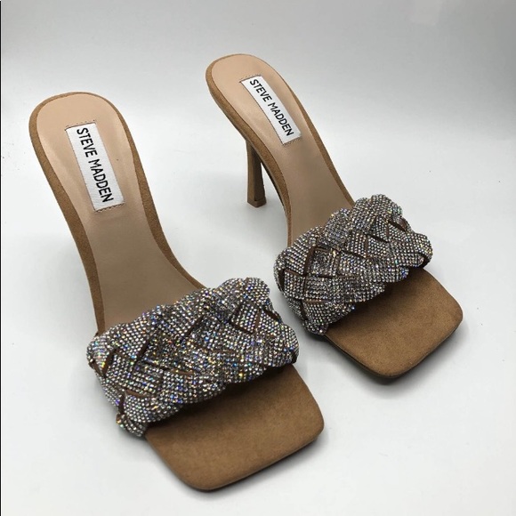 Steve Madden Jazlin Rhinestone Square Open Toe Stiletto Mule Heeled Sandal - Picture 9 of 16